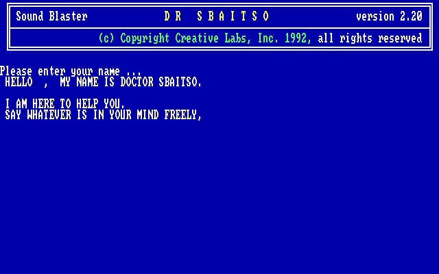 Dr. Sbaitso gameplay screenshot