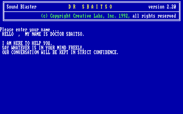 Dr. Sbaitso gameplay screenshot