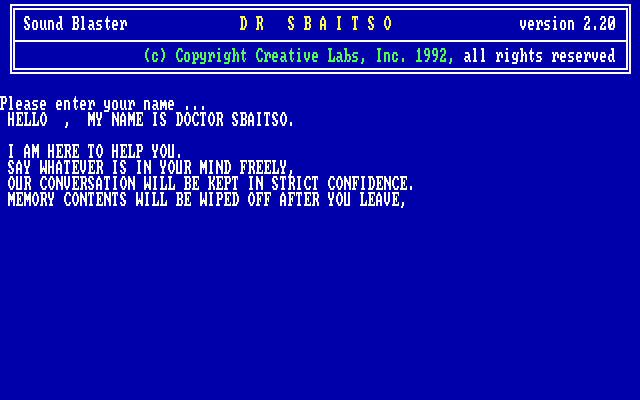 Dr. Sbaitso gameplay screenshot
