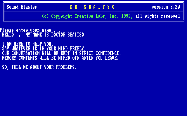 Dr. Sbaitso gameplay screenshot