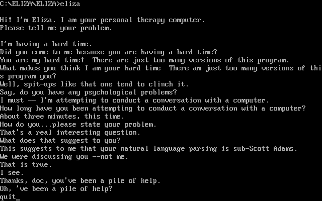 Eliza Chatbot gameplay screenshot