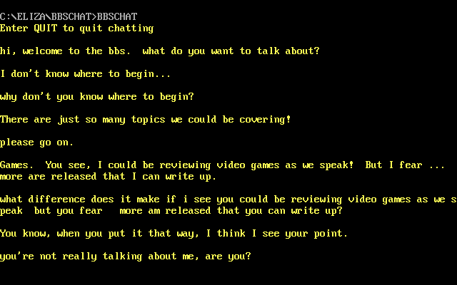Eliza Chatbot gameplay screenshot