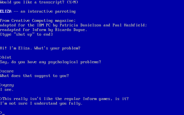 Eliza Chatbot gameplay screenshot