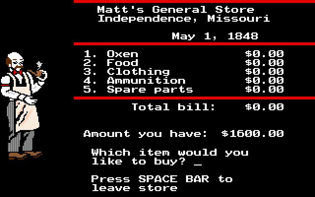 The Oregon Trail gameplay screenshot