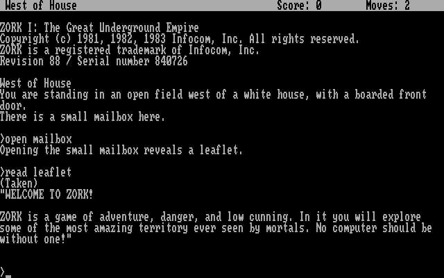 Zork: The Great Underground Empire gameplay screenshot